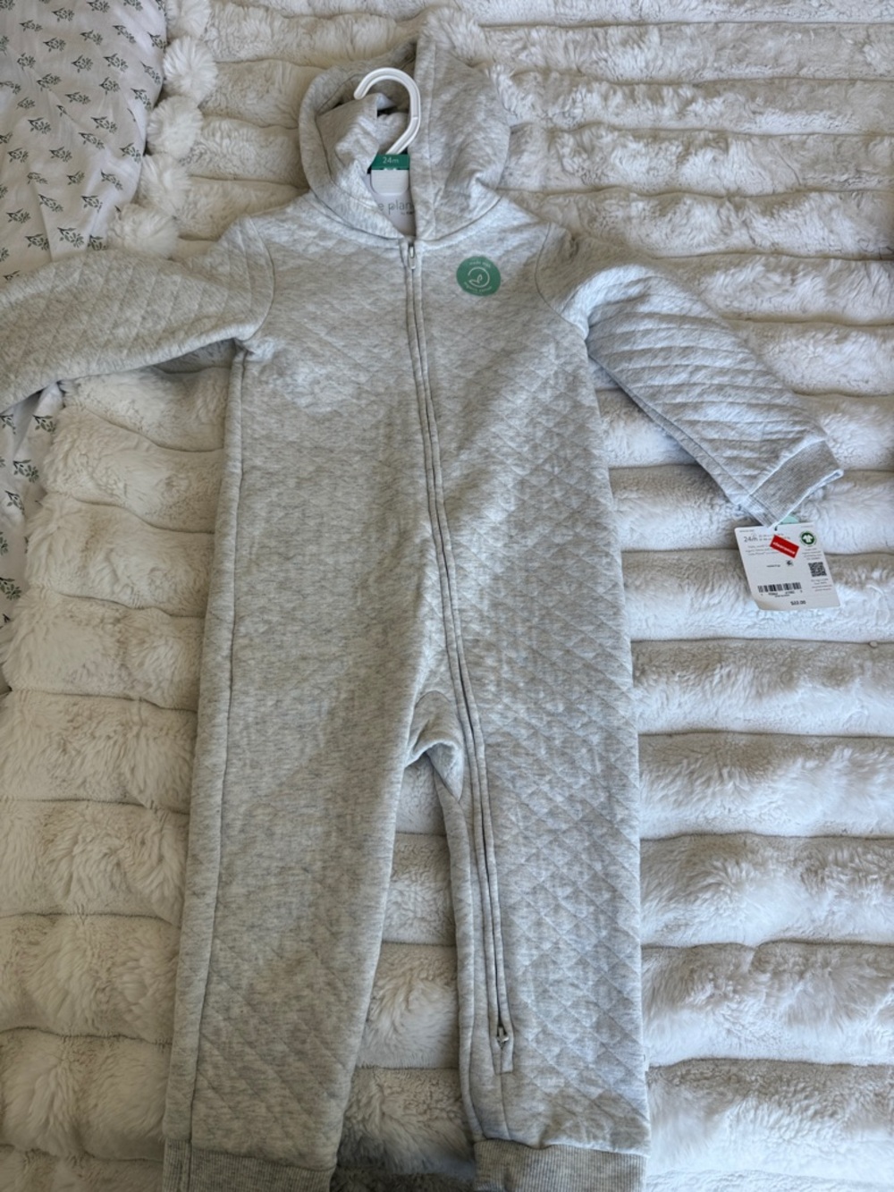 Cozy Quilted Grey Hooded One-Piece for baby